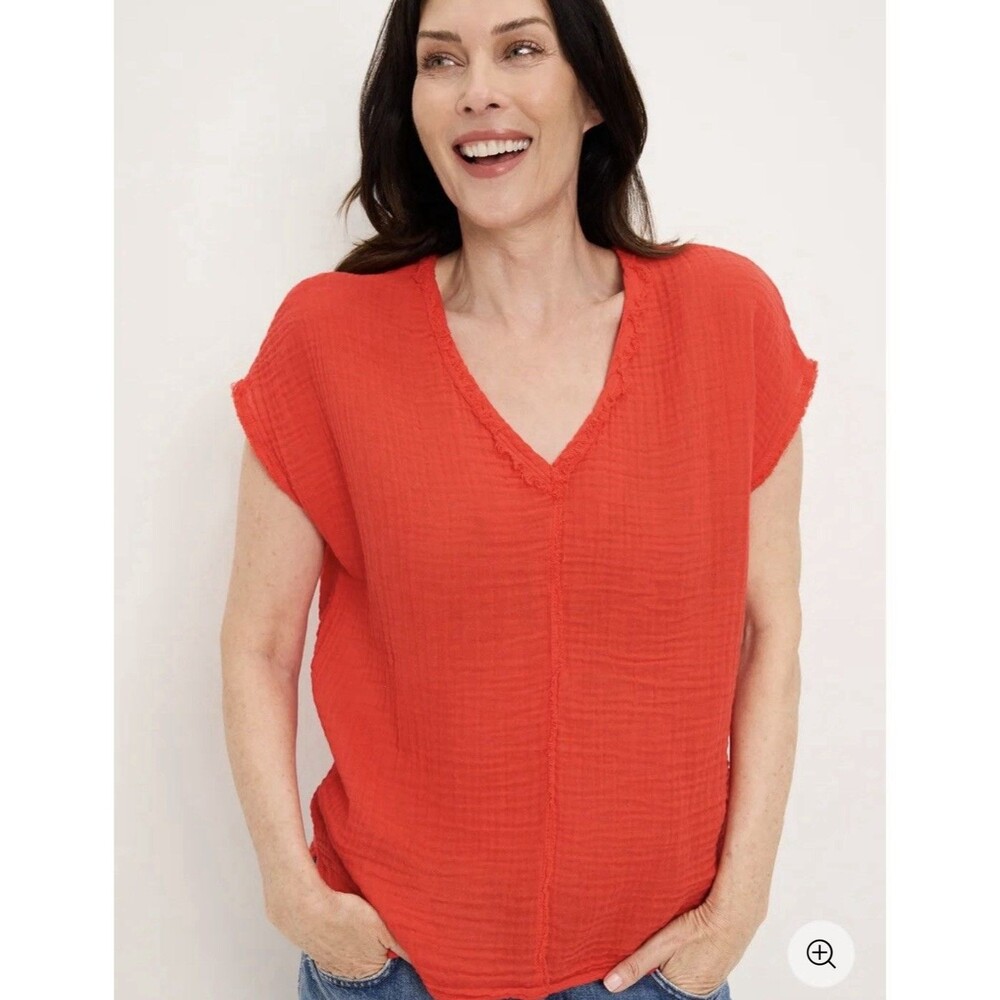 Michael Stars Draya V Neck Shirt Size M Gauze 100% Cotton